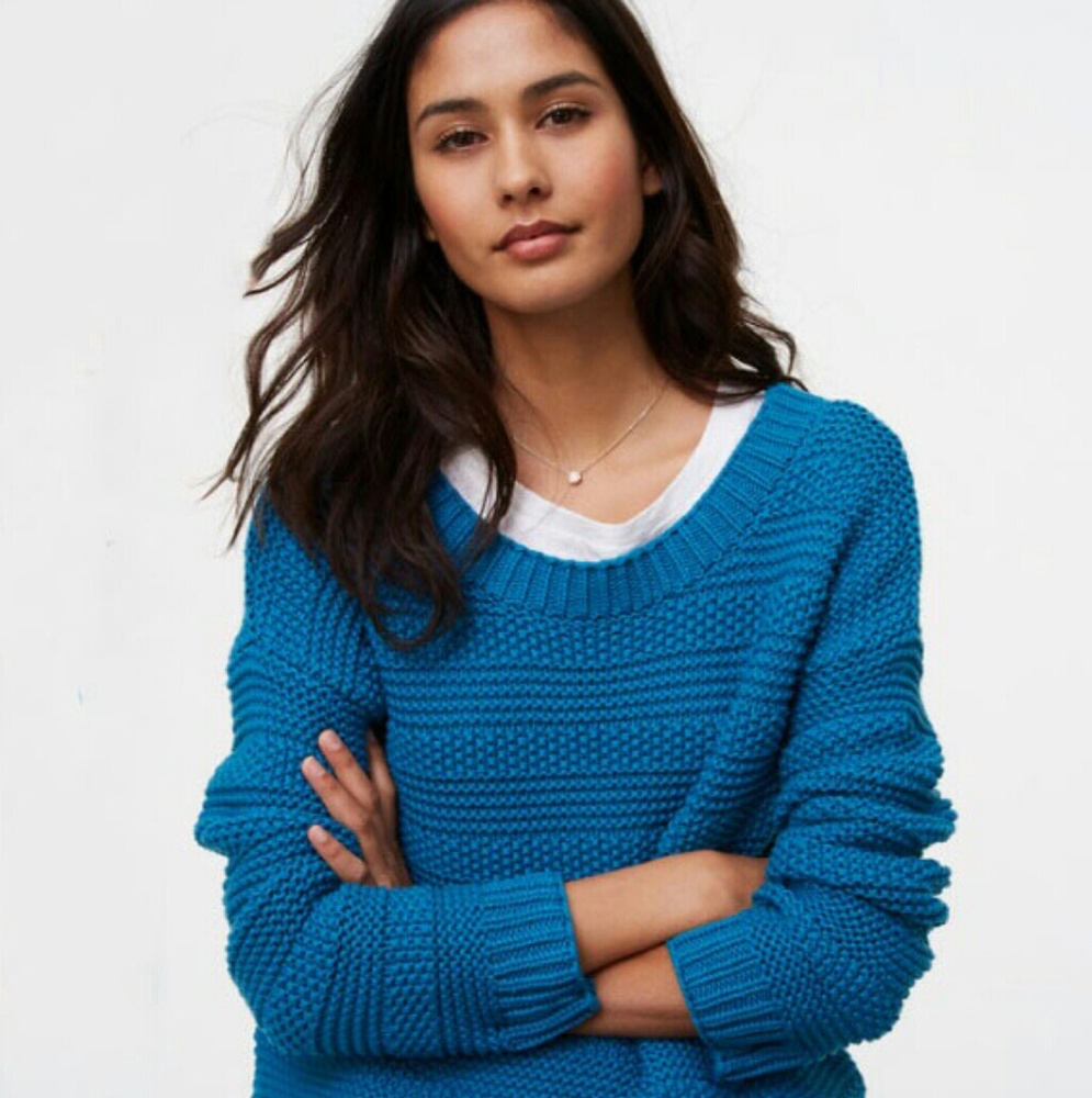LOFT Stitch Stripe New Crop Blue Sweater - Picture 3 of 6